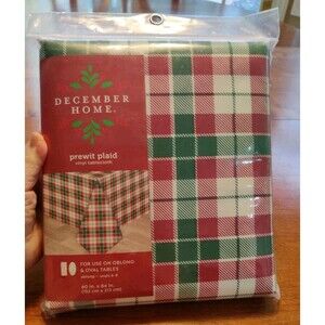Prewit Plaid Vinyl Tablecloth Red Green December Home Oblong 60x84" Christmas